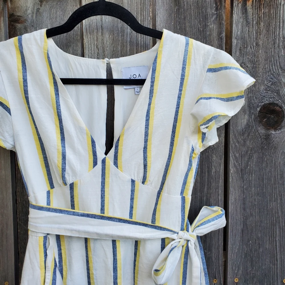 J.O.A Striped Ruffle Faux Wrap Midi Dress - Picture 3 of 8